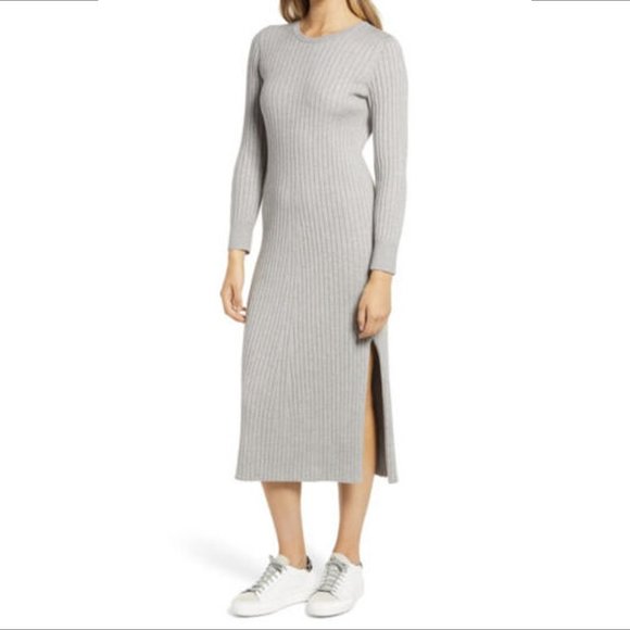 Wayf Dresses & Skirts - WAYF BFF Hollie midi ribbed sweater dress gray tie keyhole back new Medium